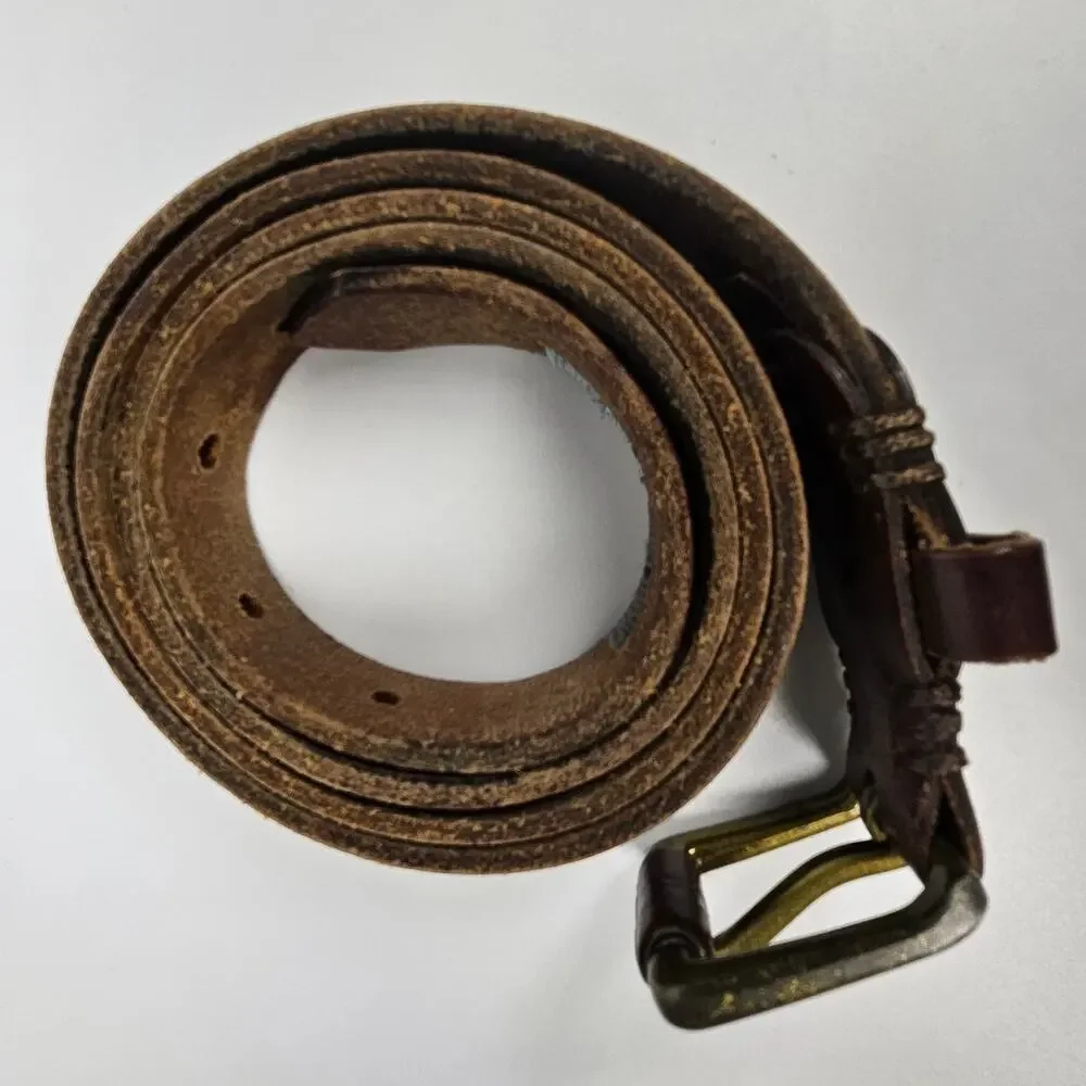 LUCKY BRAND VINTAGE BROWN GENUINE LEATHER BELT – MULTICOLOR STITCHING – SIZE 36